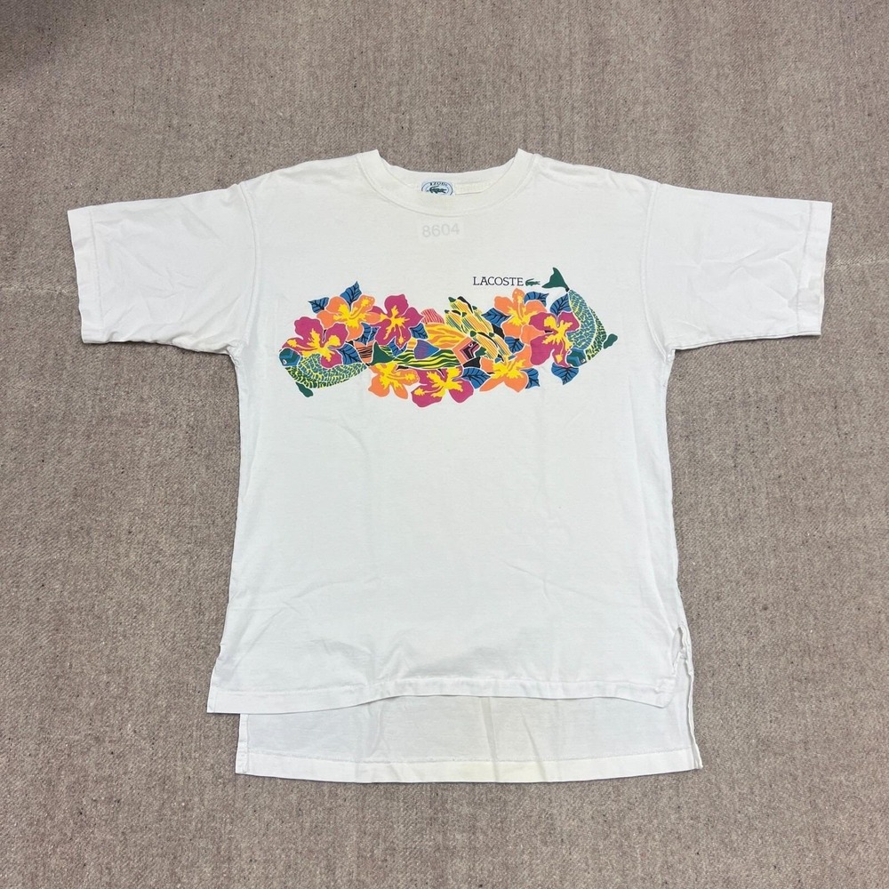 Vintage Lacoste Shirt Mens Large White 1980s Floral Aloha‎ Flowers